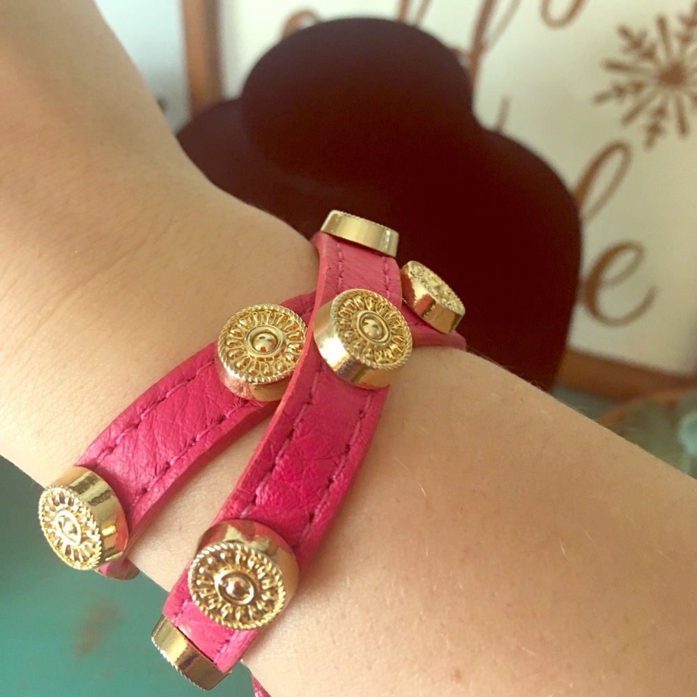 Magenta leather wrap bracelet.